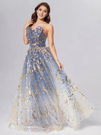 Fashion A-Line Strapless Sleeveless Up Sweep/Brush Train Prom Dress