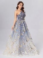 Fashion A-Line Strapless Sleeveless Up Sweep/Brush Train Prom Dress