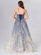 Fashion A-Line Strapless Sleeveless Up Sweep/Brush Train Prom Dress