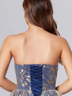 Fashion A-Line Strapless Sleeveless Up Sweep/Brush Train Prom Dress