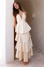 Fashion A-Line V Neck Sleeveless Up Floor-Length Prom Dress