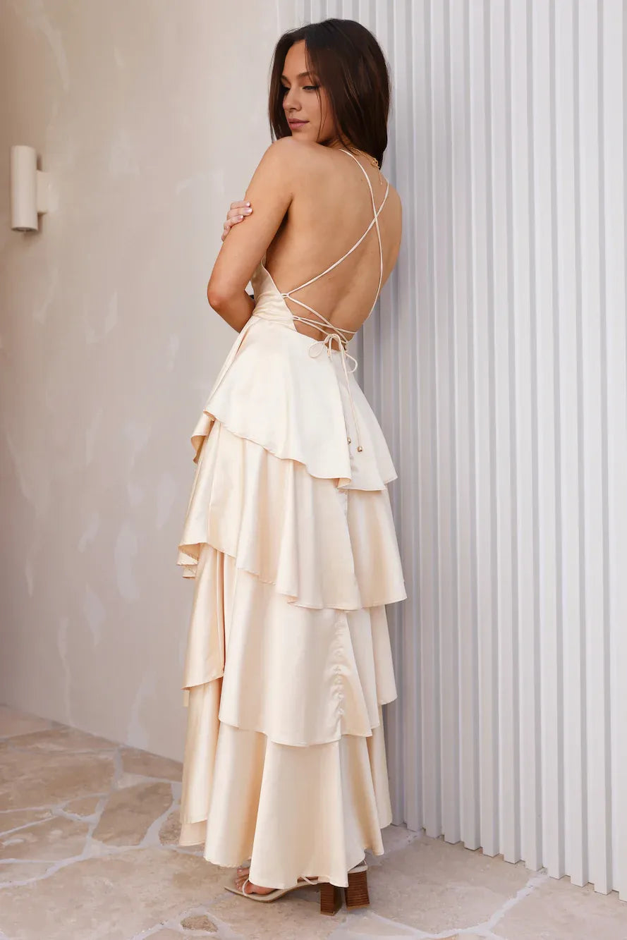 Fashion A-Line V Neck Sleeveless Up Floor-Length Prom Dress