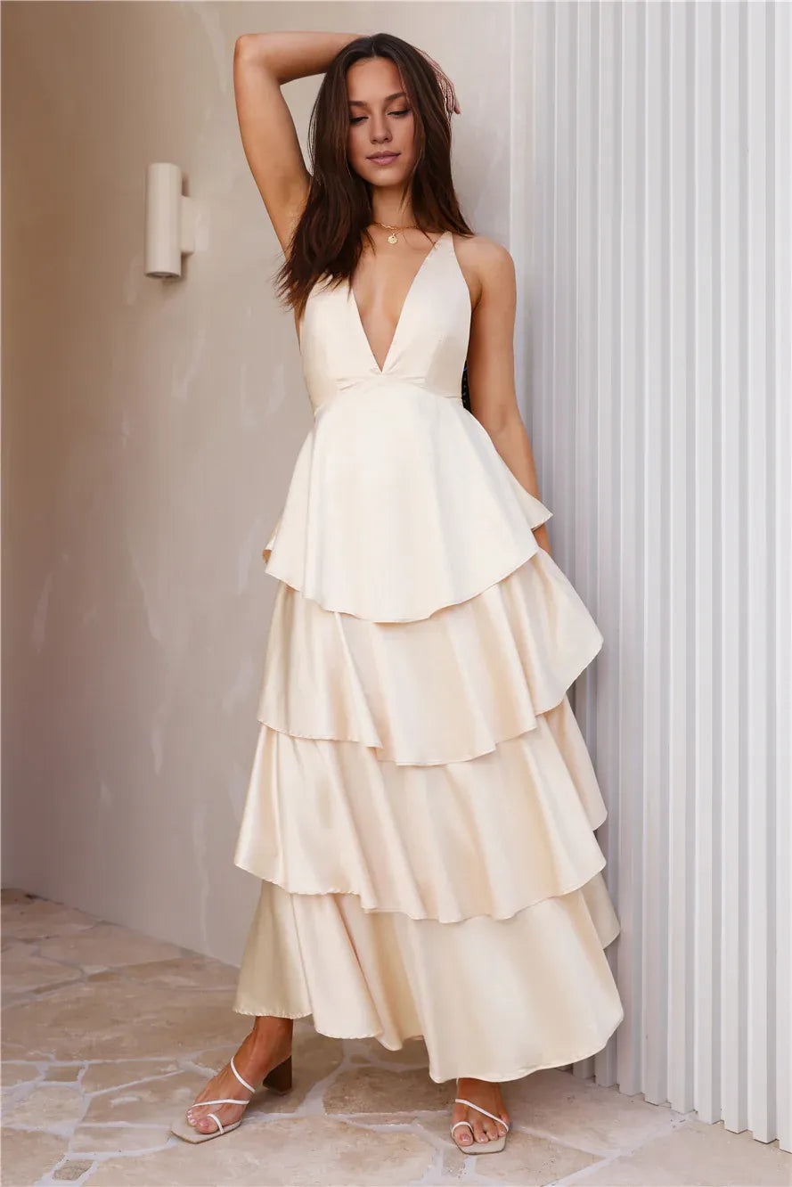 Fashion A-Line V Neck Sleeveless Up Floor-Length Prom Dress