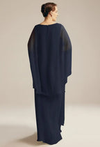 Fashion A-line V Neck Butterfly Sleeves Pleated Floor Length Mother of the Bride Dress