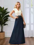 Fashion A-line V Neck Sleeveless Appliques Floor-Length Mother of the Bride Dress