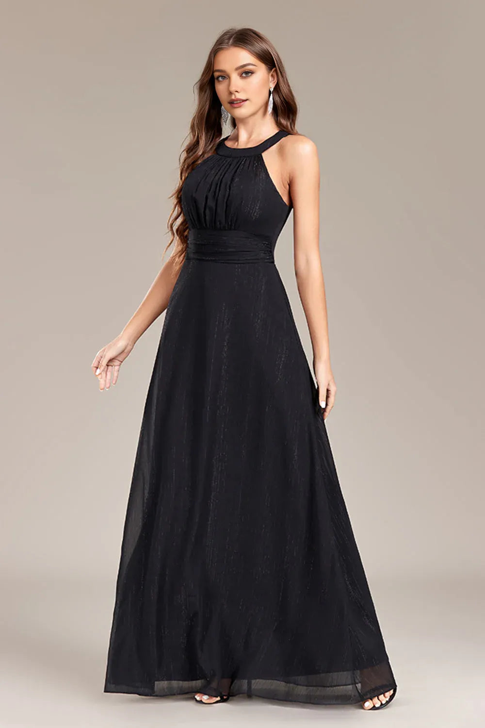 Fashion A Line Halter Neck Sleeveless Open Back Floor-Length Prom Dress