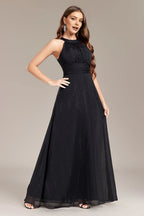 Fashion A Line Halter Neck Sleeveless Open Back Floor-Length Prom Dress