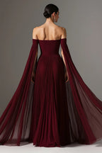 Fashion A Line Off the Shoulder Flutter Sleeve Floor-Length Evening Dress