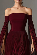 Fashion A Line Off the Shoulder Flutter Sleeve Floor-Length Evening Dress