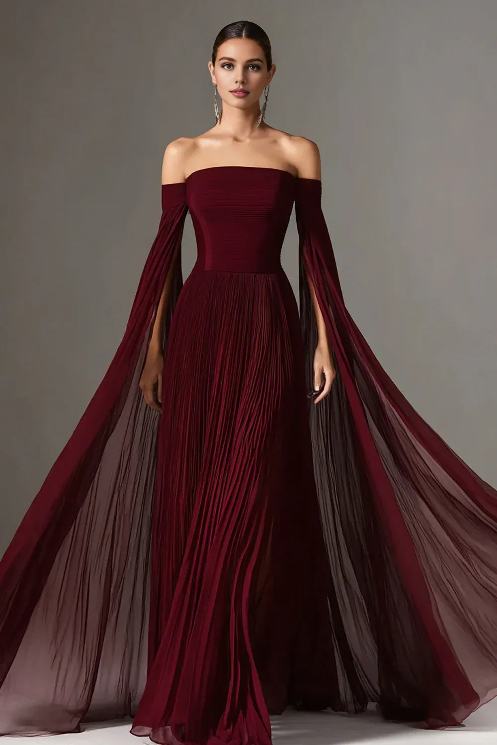 Fashion A Line Off the Shoulder Flutter Sleeve Floor-Length Evening Dress