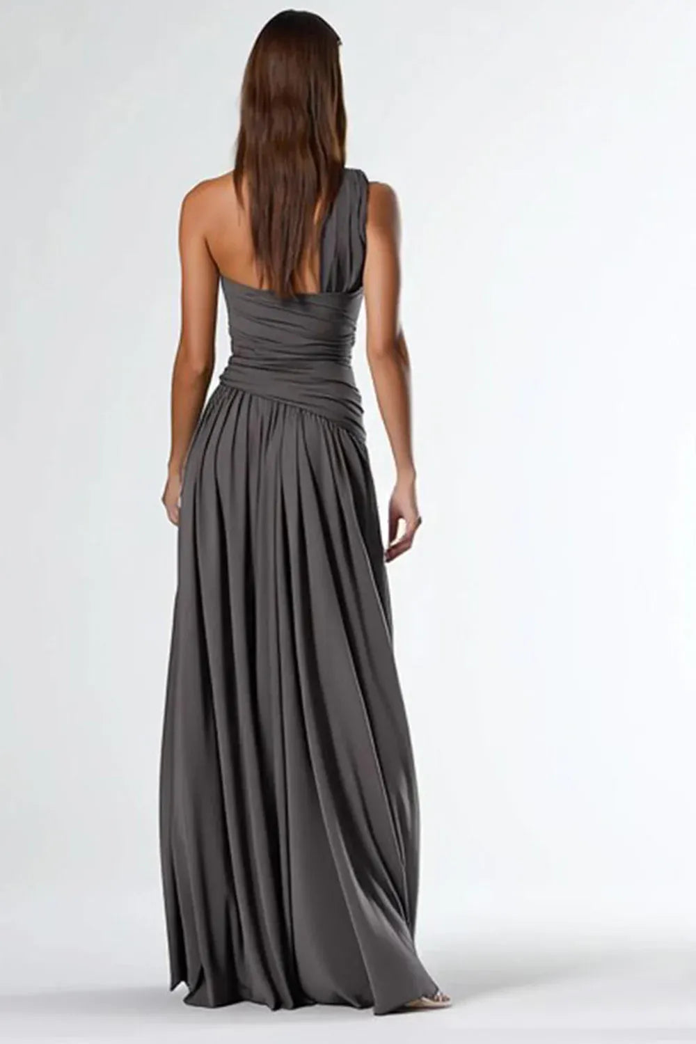 Fashion A Line One Shoulder Sleeveless Backless Slit Floor-Length Prom Dress