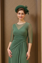 Fashion A Line Scoop Neck Long Sleeve Back Zip Floor-Length Mother of the Bride Dress
