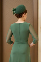 Fashion A Line Scoop Neck Long Sleeve Back Zip Floor-Length Mother of the Bride Dress