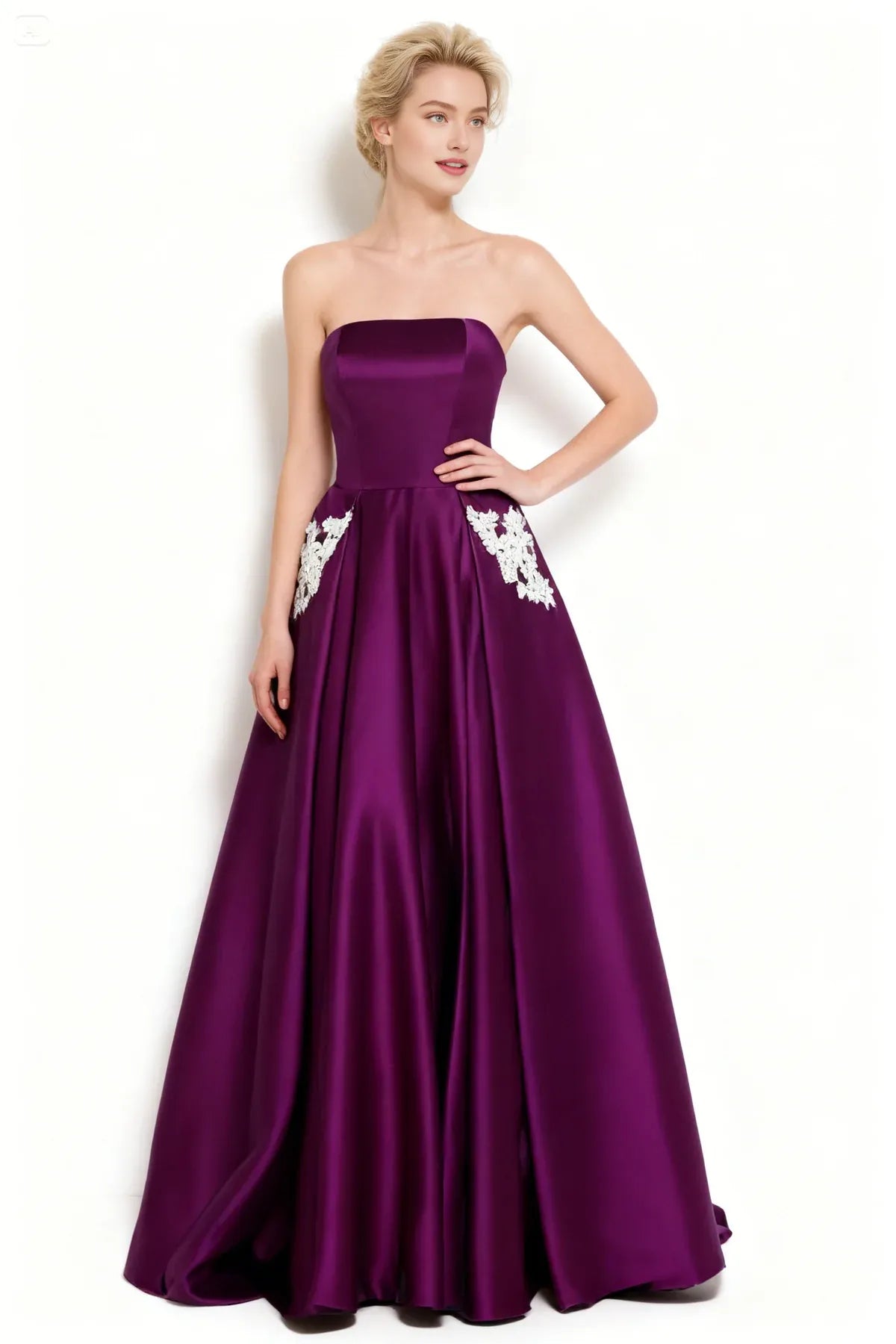 Fashion A Line Strapless Sleeveless Floor-Length Prom Dress
