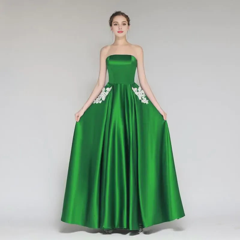 Fashion A Line Strapless Sleeveless Floor-Length Prom Dress