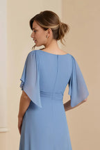 Fashion A Line V-Neck Flutter Sleeve Zipper Up Floor-Length Mother of the Bride Dress