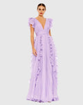 Fashion A Line V Neck Cap Sleeve V Back Sweep/Brush Train Prom Dress