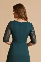 Fashion A Line V Neck Sleeve Back Zip Tea-Length Mother of the Bride Dress