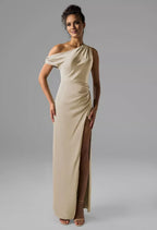 Fashion Column One Shoulder Neck Sleeveless Side Slit Back Zip Floor Length Bridesmaid Dresses
