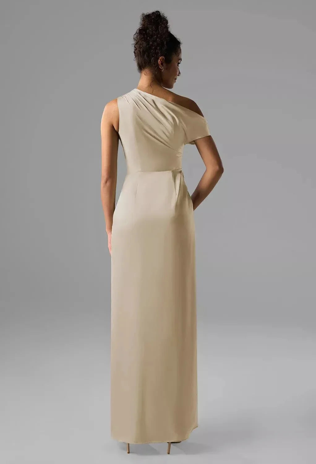 Fashion Column One Shoulder Neck Sleeveless Side Slit Back Zip Floor Length Bridesmaid Dresses