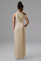 Fashion Column One Shoulder Neck Sleeveless Side Slit Back Zip Floor Length Bridesmaid Dresses