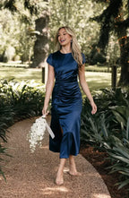 Fashion Fitted High Neck Short Sleeve Ankle-Length Prom Dress