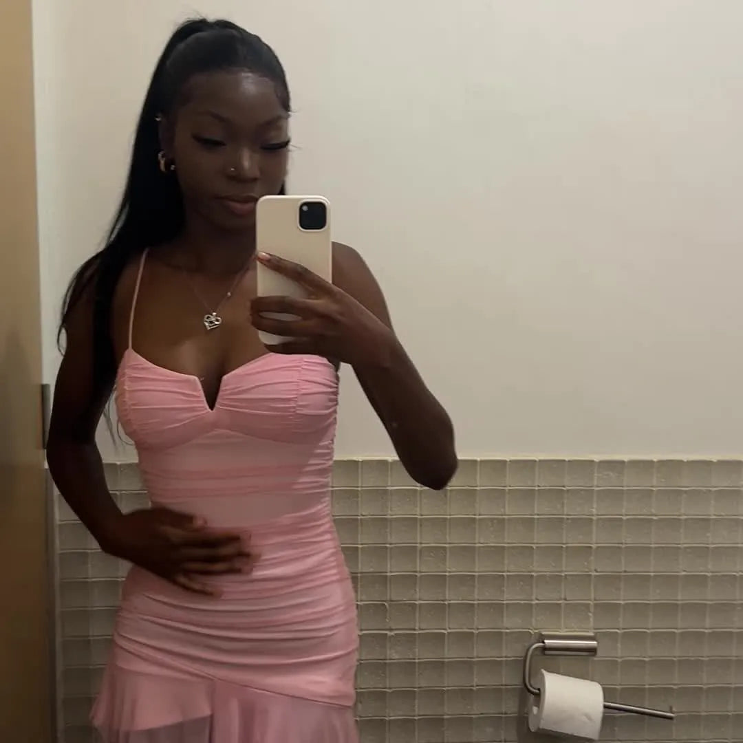 Fashion Fitted Spaghetti Straps Sleeveless Pleated Ruffles Asymmetrical-Length Homecoming Dress