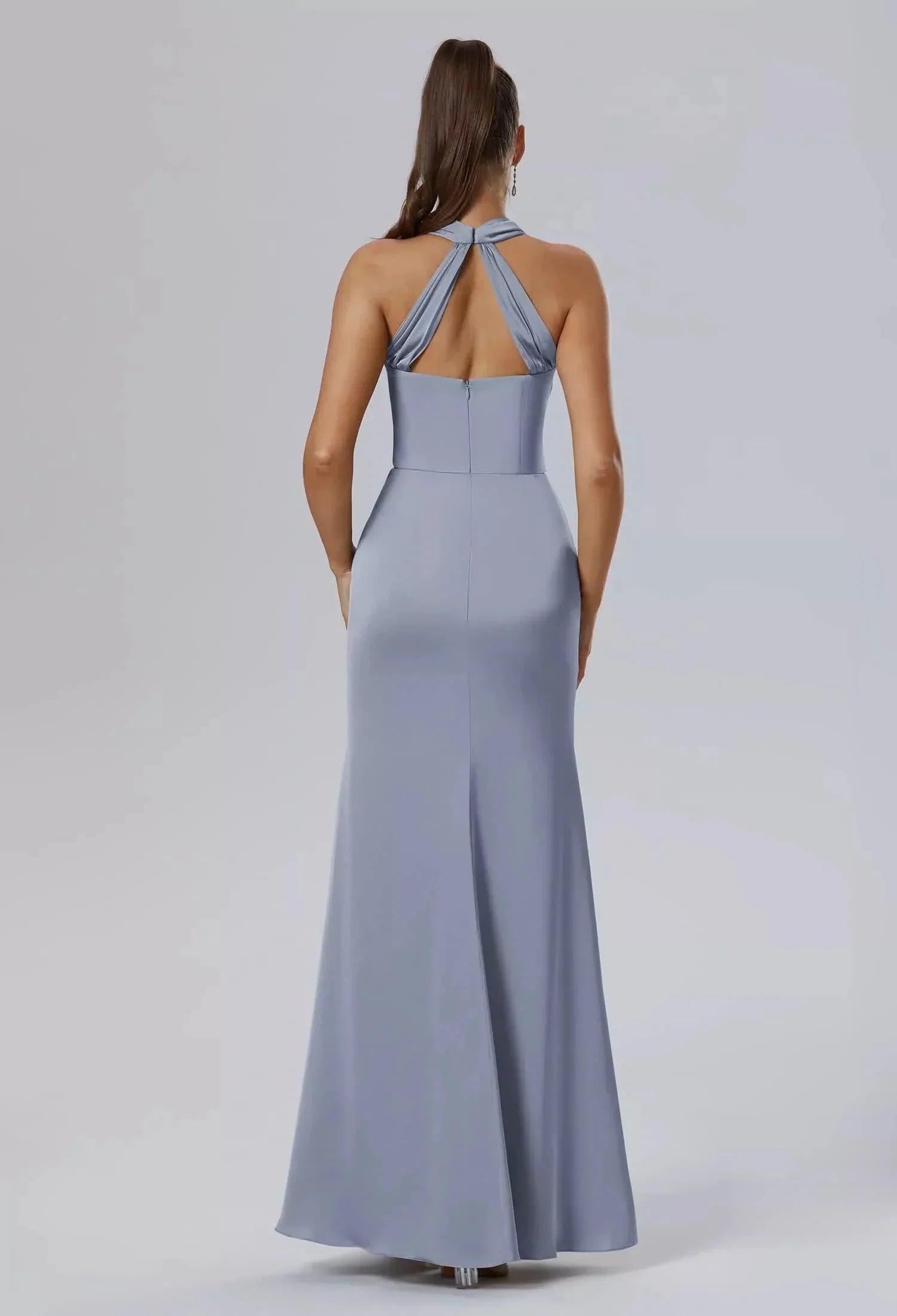 Fashion Mermaid Bateau Neck Sleeveless Side Slit Back Zip Floor Length Bridesmaid Dresses