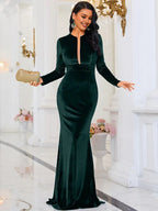 Fashion Mermaid Keyhole Neck Long Sleeve Zipper Up Floor-Length Prom Dress