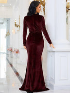 Fashion Mermaid Keyhole Neck Long Sleeve Zipper Up Floor-Length Prom Dress