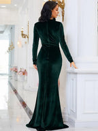 Fashion Mermaid Keyhole Neck Long Sleeve Zipper Up Floor-Length Prom Dress