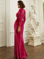 Fashion Mermaid Keyhole Neck Long Sleeve Zipper Up Floor-Length Prom Dress