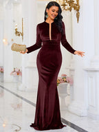 Fashion Mermaid Keyhole Neck Long Sleeve Zipper Up Floor-Length Prom Dress