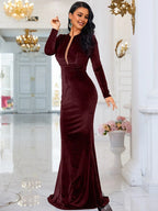 Fashion Mermaid Keyhole Neck Long Sleeve Zipper Up Floor-Length Prom Dress