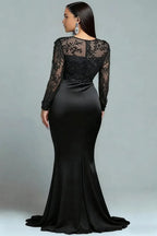 Fashion Mermaid Round Neck Long Sleeve Floor Length Plus Size Prom Dress