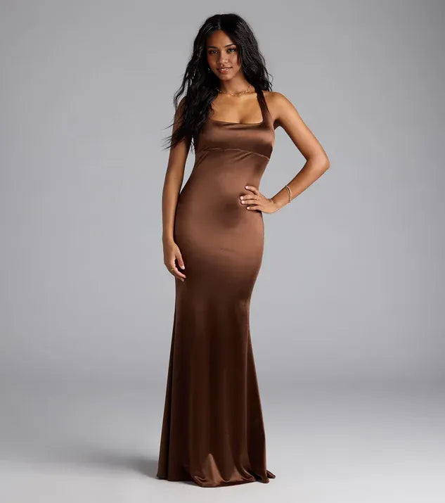 Fashion Mermaid Square Neck Sleeveless Open Back Floor-Length Prom Dress