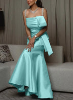 Fashion Mermaid Square Neck Sleeveless Pleated Floor-Length Prom Dress