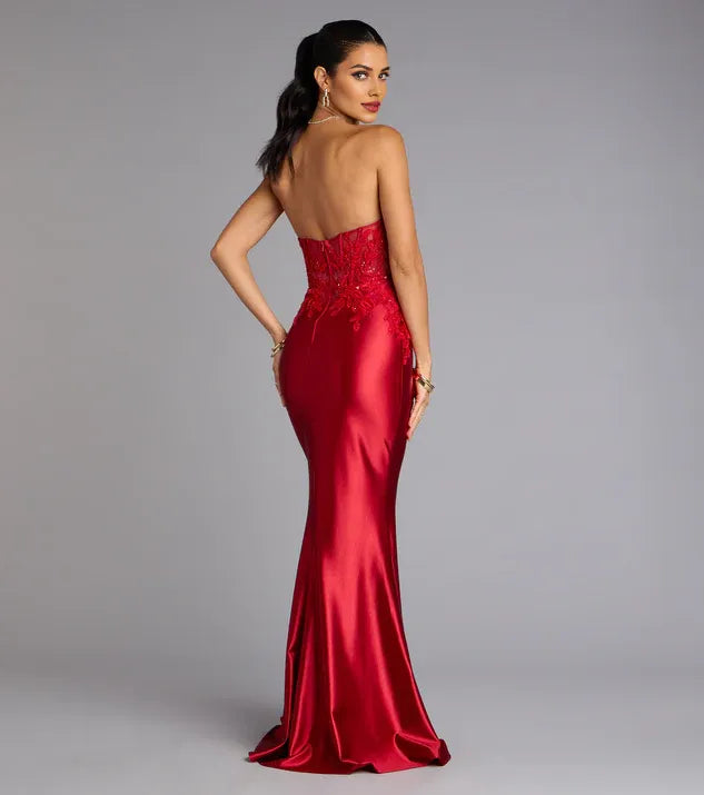 Fashion Mermaid Strapless Neck Sleeveless Zipper Up Sweep/Brush Train Prom Dress