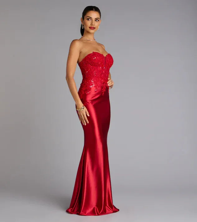 Fashion Mermaid Strapless Neck Sleeveless Zipper Up Sweep/Brush Train Prom Dress