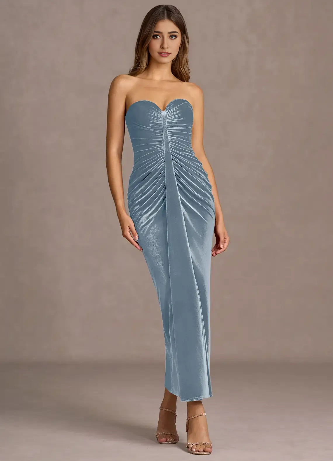 Fashion Mermaid Strapless Sleeveless Backless Ankle-Length Evening Dress