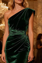 Fashion Mermaid/Trumpet One Shoulder Sleeveless Sweep/Brush Train Winter Prom Dress