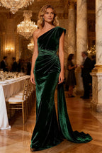 Fashion Mermaid/Trumpet One Shoulder Sleeveless Sweep/Brush Train Winter Prom Dress