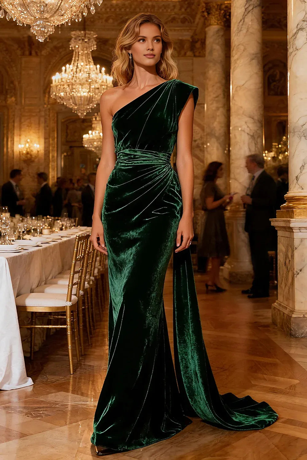 Fashion Mermaid/Trumpet One Shoulder Sleeveless Sweep/Brush Train Winter Prom Dress