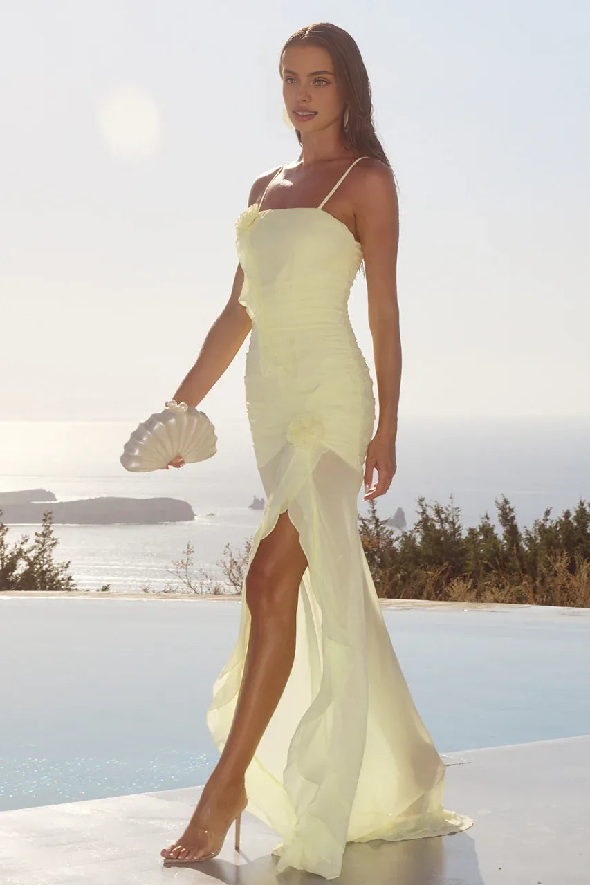 Fashion Mermaid/Trumpet Square Neck Sleeveless Backless Split Floor-Length Prom Dress