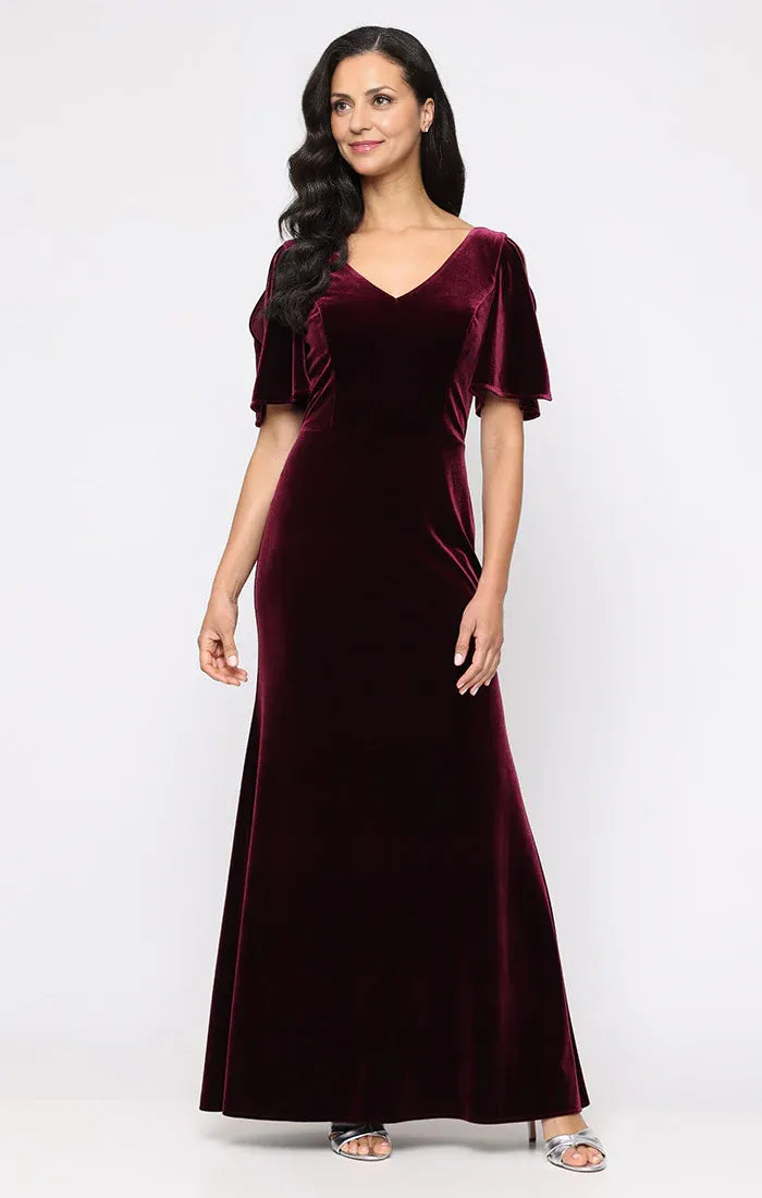 Fashion Mermaid V Neck Short Sleeve Floor-Length Mother of the Bride Dress