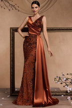 Fashion Mermaid V Neck Sleeveless Appliques Floor-Length Prom Dress