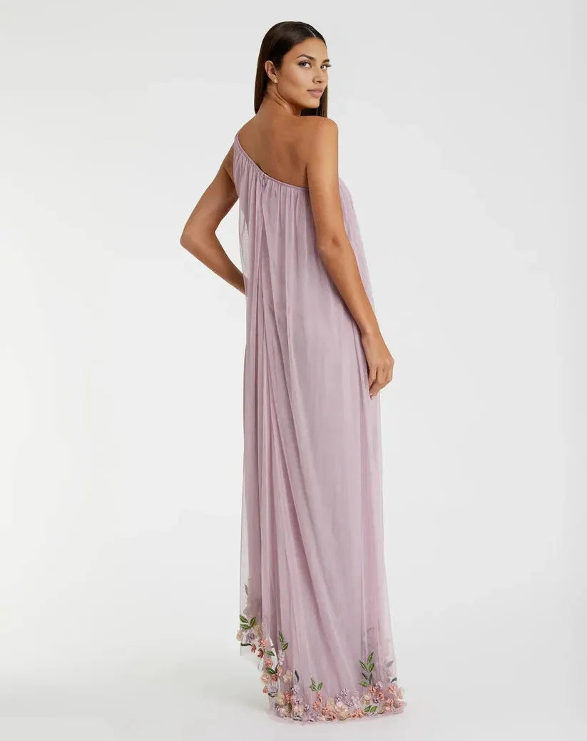 Purple Dress Fashion One Shoulder Embellished Trapeze Maxi Dress Evening Dress A-Line Sleeveless Asymmetrical Neck Prom Dress