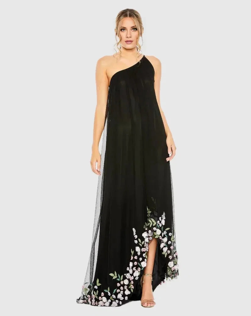Purple Dress Fashion One Shoulder Embellished Trapeze Maxi Dress Evening Dress A-Line Sleeveless Asymmetrical Neck Prom Dress