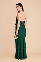 Fashion Sheath/Column Spaghetti Straps Sleeveless Satin Slit Maxi Bridesmaid Dress