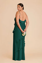 Fashion Sheath/Column Spaghetti Straps Sleeveless Satin Slit Maxi Bridesmaid Dress